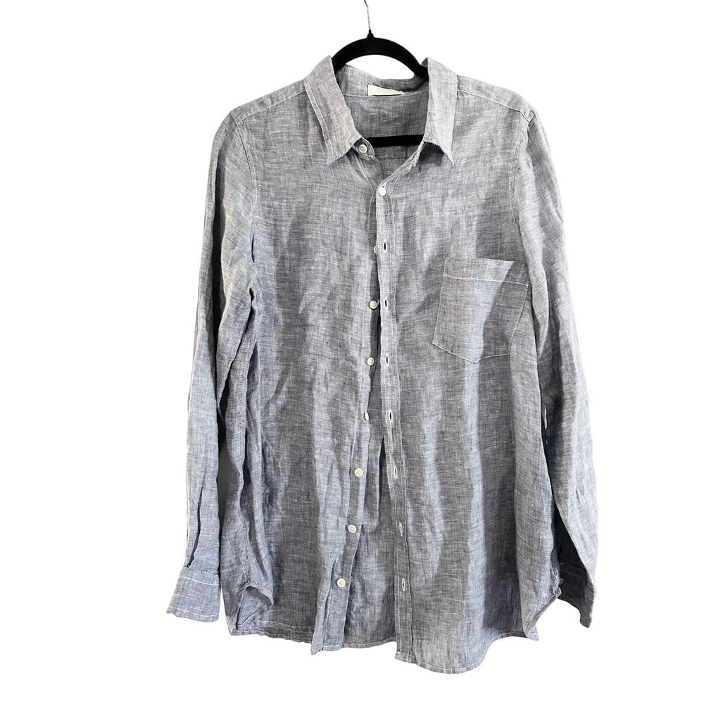 CP SHADES Joss Blue Linen Button-Down Shirt Minimalist Preppy CBK - Sz Medium - Picture 2 of 5
